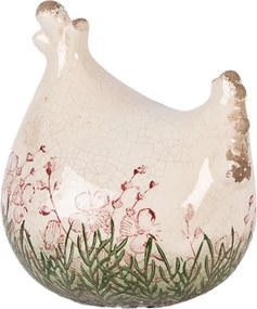 Béžová antik keramická sliepočka s kvetmi Rustic Flower - 12*11*13 cm