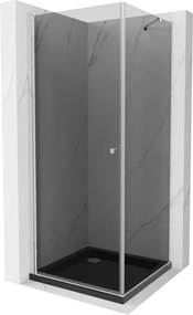 Mexen Pretoria, sprchovací kút 70 (dvere) x 70 (stena) cm, 6mm šedé sklo, chrómový profil + čierna sprchová vanička, 852-070-070-01-40-4070