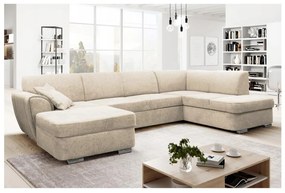 Rozkladacia rohová sedacia súprava SERPA do tvaru U, pravá, béžová, s úložným priestorom