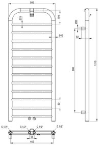 Deante Silia, kúpeľňový radiátor 500x1210 mm, 458W, brúsená oceľ, DEA-AGI_FG41