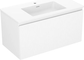 Mexen Rivel, kúpeľňová skrinka 90 cm s umývadlom Otis, 1 zásuvka, drážkovaná, biela matná, 91A20-09047-1-BF01-W18M01