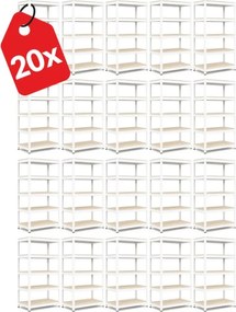 Akcia 20x Regál 180x90x40 cm lakovaný 5-policový, nosnosť 875 kg - biely