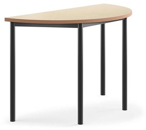 Stôl SONITUS, polkruh, 1200x600x760 mm, linoleum - béžová, antracit