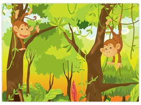 Sklenený obraz - Opičiaci (70x50 cm)