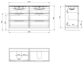 Sapho Sapho, CIRASA umývadlová skrinka 139,6x75x46cm, 3x zásuvka, biela lesk, CR141-3030-31