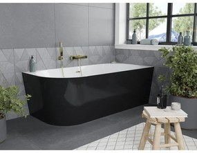 Mexen Mia, voľne stojaca rohová vaňa, pravá, 180 x 80 cm, biela-čierna, zlatý matný prepad, 52691808075P-55