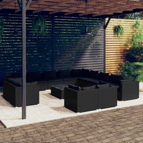 14-dielna záhradná sedacia súprava s vankúšmi polyratan čierna