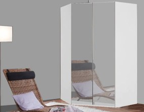 Rohová šatníková skriňa New York D, biela / zrkadlo / osvetlenie