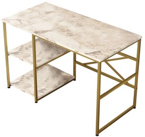 Písací stôl BODLE biely mramor/zlatý
