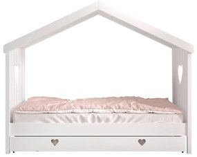 Biela domčeková detská posteľ z borovicového dreva s výsuvným lôžkom a úložným priestorom 90x200 cm AMORI – Vipack