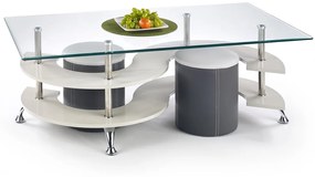 Sklenený konferenčný stolík s taburetkami Nina 5 - sivý lesk / tmavosivá / priehľadná