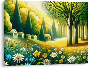 Obraz - Dedina v žlto-zelenej (70x50 cm)