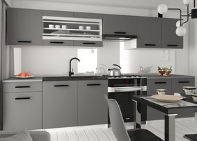 Kuchynský nábytok 260 cm sivá antracit grafit s pracovnou doskou  TOR PRIMO260/3/WT/SR/0/B1