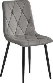 Sivá zamatová stolička LIBRA STRIEBORNO SIVÁ s čiernymi nohami