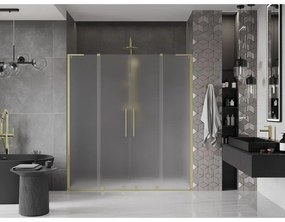 Mexen Velar L Duo, posuvné sprchové dvere do otvoru 180 cm, 8mm sklo námraza, zlatá matná, 871-180-003-32-55