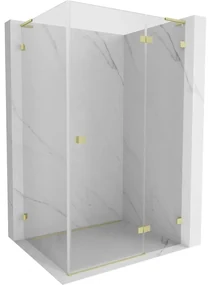 Mexen Lunar, L pravý výklopný sprchový kút 75 x 70 cm, 8mm číre sklo, zlatý kartáčovaný - 834L-075-070-55-00-P