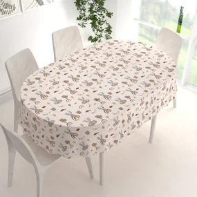 Biante Detský bavlnený oválny obrus Sandra SA-454 Medvedíky s balónikmi na béžovom 50x100 cm