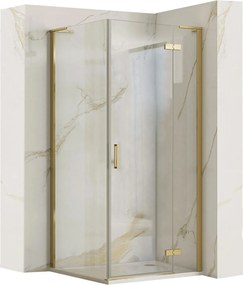 Štvorcový sprchový kút REA HUGO GOLD BRUSH 80x80 cm, zlatý kartáčovaný/transparent - bez vaničky
