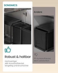 SONGMICS kuchynský systém na triedenie odpadu do skrine, 2 x 20 L, čierny