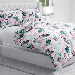 Biante Bavlnené posteľné obliečky Sandra SA-413 Ružové a zelené tropické listy na bielom Jednolôžko 140x200 a 70x90 cm