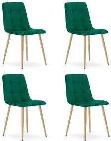 Set štyroch jedálenských stoličiek KARA zamatové, tmavozelené / hnedé nohy (4 ks)