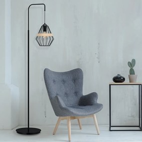 Stojacia lampa Cliff, 1x drevené/čierne drôtené tienidlo, b