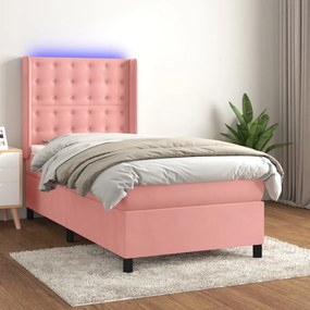Posteľný rám boxsping s matracom a LED ružový 80x200 cm zamat 3139774