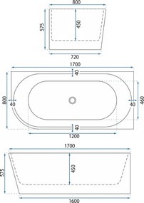 Rea Wenus, akrylová rohová vaňa 1700x800x575 mm, pravá, biela s bielou odtokovou zátkou, REA-W0130
