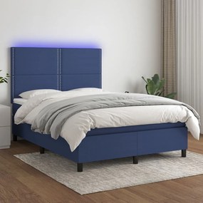 Posteľ boxsping s matracom a LED modrá 140x200 cm látka 3134803