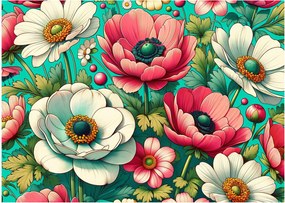 Obraz - Kvety na modrom pozadí (70x50 cm)
