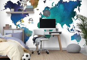 Samolepiaca tapeta farebná mapa sveta v akvarelovom prevedení - 375x250