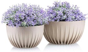 PLASTOVÝ KVETINÁČ STRIPPED ECO SADA 2KS 16X30 CM+15X24 CM BÉŽOVÁ