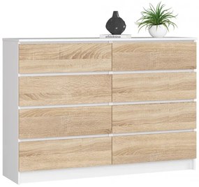 Komoda K140 8SZ CLP biela / sonoma