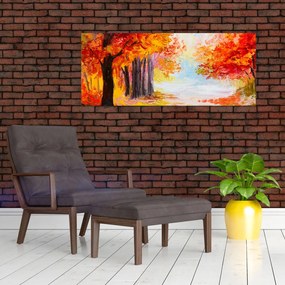Obraz - Olejomaľba, farebná jeseň (120x50 cm)