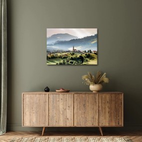 Obraz - dedinka v hmle (70x50 cm)