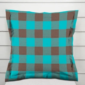 Biante Bavlnená obliečka na vankúš s lemom Olivia OL-018 Tyrkysovo-hnedá kocka veľká 60 x 60 cm