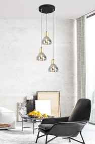 Candellux Čierno-zlatý závesný luster Gregory pre žiarovku 3x E14 s guľatou základňou 33-78995
