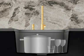 Sink Quality Argon 50, kuchynský granitový drez 420x420x225 mm + chrómový sifón, čierna škvrnitá-Brocade, SKQ-ARG.B.1KBO.50.X