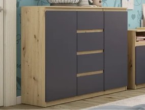 Široká komoda so 4 zásuvkami Carlos, dub artisan/grafit, 120 cm%