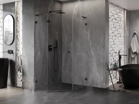 Mexen Lunar, L päťuholníkový sprchový kút naklápací doľava 80 x 100 cm, 8mm číre sklo, čierny profil, 831L-080L-100P-70-00-L