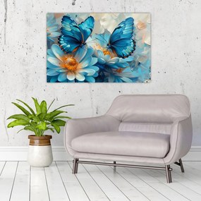 Obraz - Modrí motýle (90x60 cm)