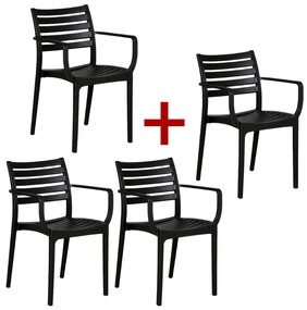 Plastová bistro stolička SLENDER, čierna, 3+1 ZADARMO