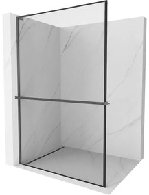 Mexen Kioto+ L, sprchová zástena Walk-In s poličkou a vešiakom 60 x 200 cm, 8mm číre sklo čierny vzor, grafitový profil, 800-060-123-66-70