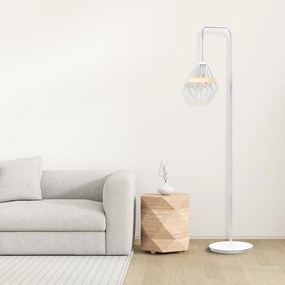 Stojacia lampa Cliff, 1x drevené/biele drôtené tienidlo, w