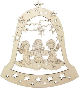 AMADEA Drevená ozdoba zvon s anjelmi 22 cm