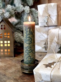 Zeleno - zlatá adventná sviečka s číslami 1- 4 Advent Candle - Ø 5*20cm / 48h