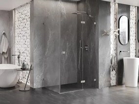 Mexen Lunar, pravostranný výklopný sprchový kút 75 x 90 cm, 8mm číre sklo, oceľový profil, 834-075-090-97-00-P