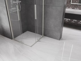 Mexen Velar Duo, sprchový kút s posuvnými dverami 90 x 90 cm, 8mm číre sklo, brúsená oceľ, 871-090-090-02-97