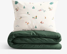 Goldea bavlnené posteľné obliečky duo - zimné radovánky s tmavo zelenou 140 x 200 a 70 x 90 cm