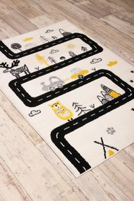 Detský koberec Kiddy H046A  svetlosivý / žltý